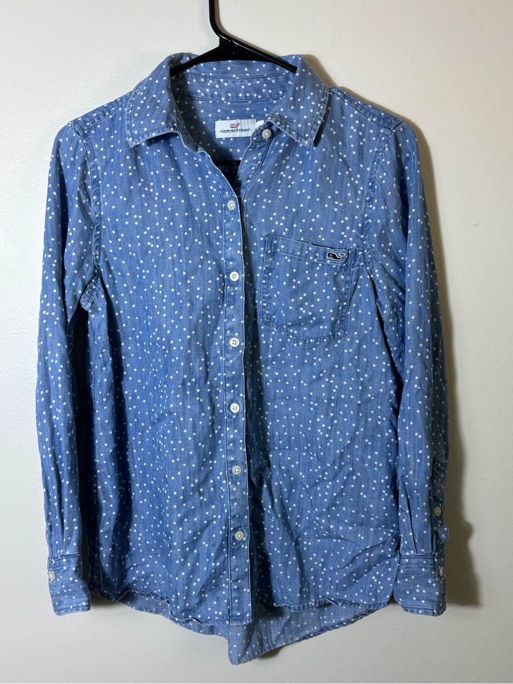 Women’s Vineyard Vines Relaxed Scattered Dot Button-Down Shirt Navy Whale Sz 2